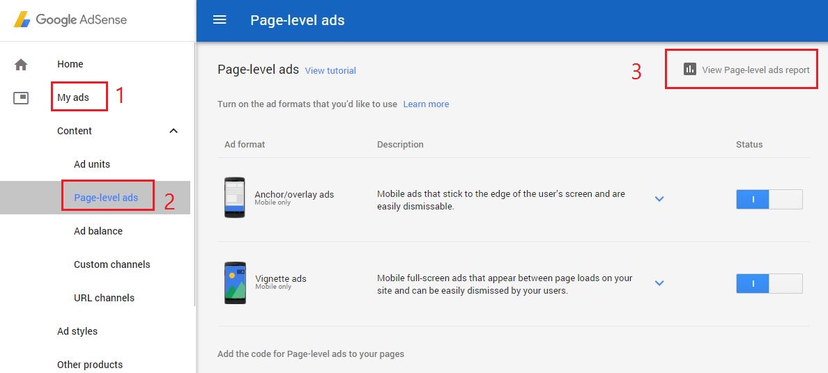 check earnings of page-level ads in Google AdSense?