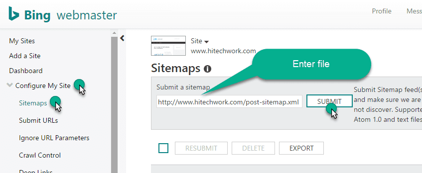 adding sitemaps in Bing