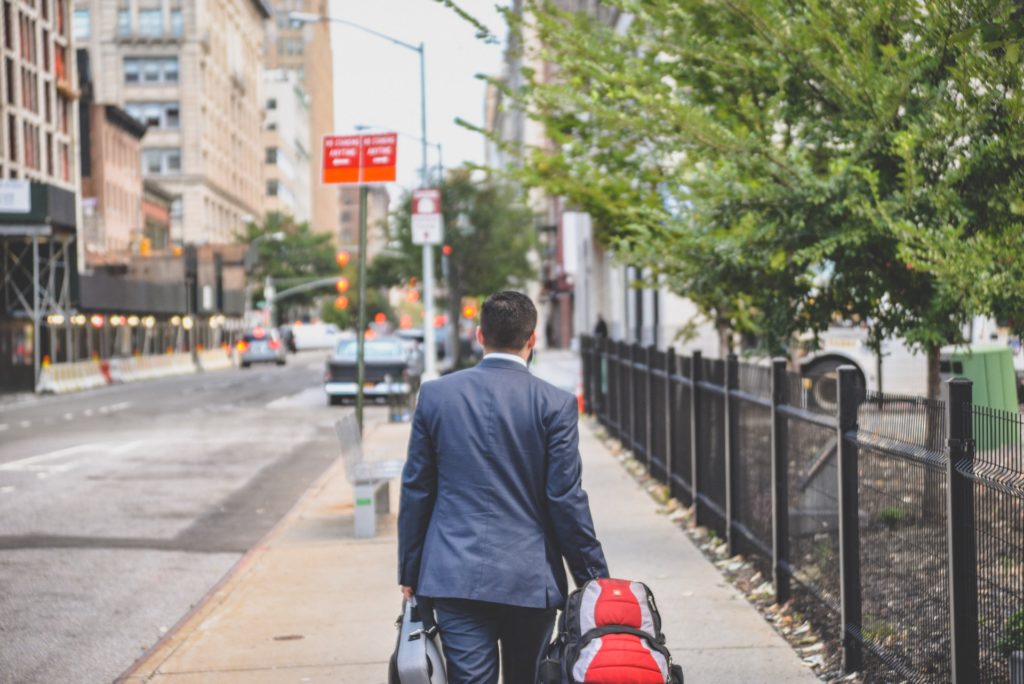 a person walking to office