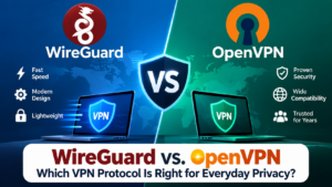 WireGuard vs OpenVPN comparison showing speed, security, compatibility, and privacy features of both VPN protocols